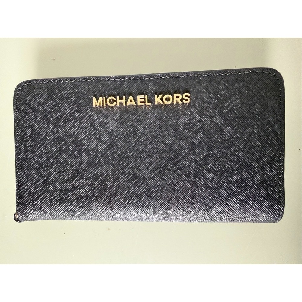 Michael Kors Jet Set Travel Wallet‎ Saffiano Leather Bifold Zip Pocket Black